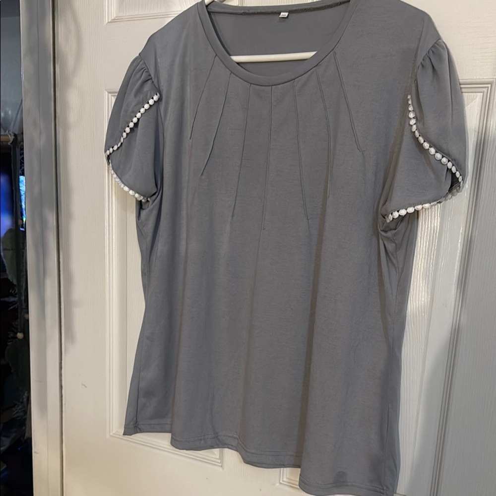 Gray Pleated Embellished Blouse